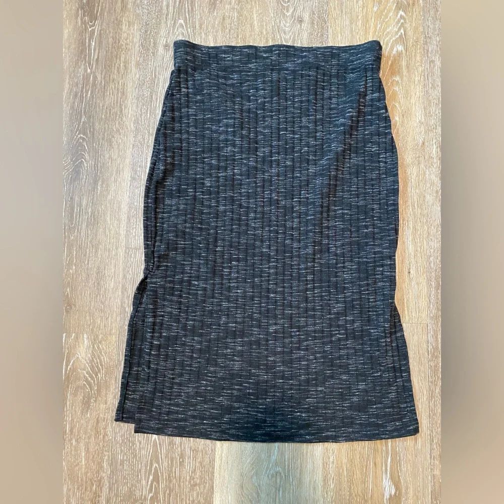 Dip fitted Ribbed Midi Skirt two slits pencil skirt stretchy heather gray XS
